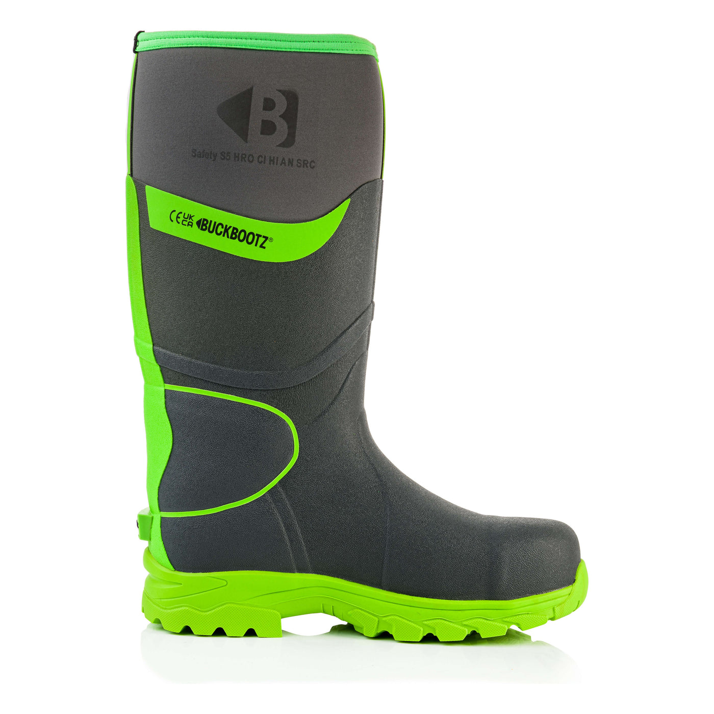 Buckler Boots BBZ8000 Safety Wellies Neoprene & Rubber Insulated Buckbootz Grey/Hi-Vis Green 3#colour_grey-hi-vis-green
