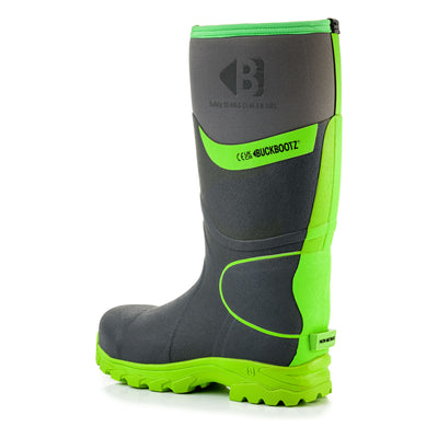Buckler Boots BBZ8000 Safety Wellies Neoprene & Rubber Insulated Buckbootz Grey/Hi-Vis Green 4#colour_grey-hi-vis-green