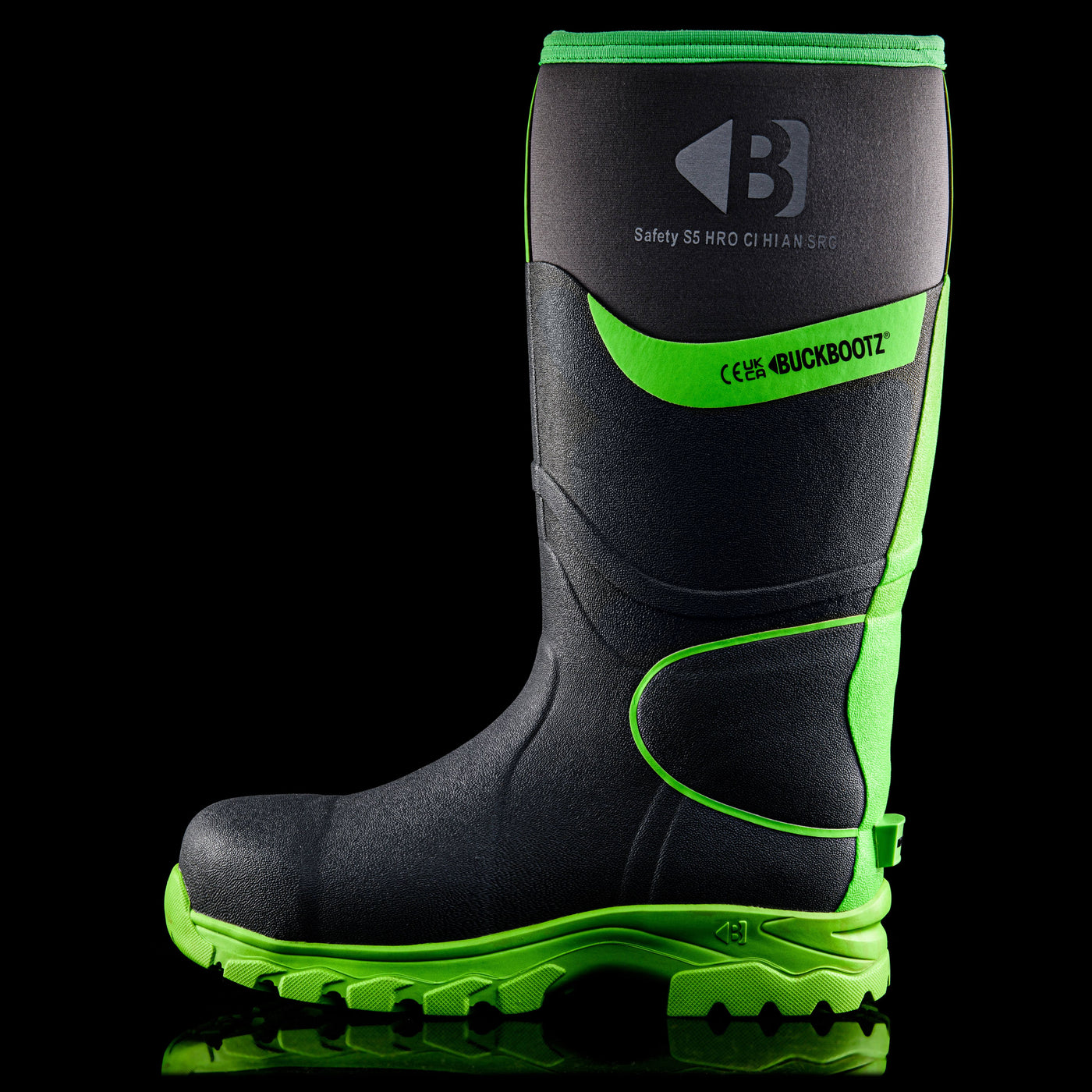 Buckler Boots BBZ8000 Safety Wellies Neoprene & Rubber Insulated Buckbootz Grey/Hi-Vis Green 5#colour_grey-hi-vis-green