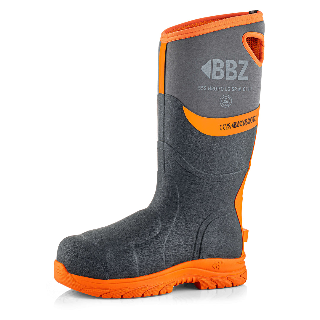Buckbootz BBZ9000 Safety Wellington Boots S5 Neoprene &amp; Rubber Insulated Buckler Boots Grey/Orange 1