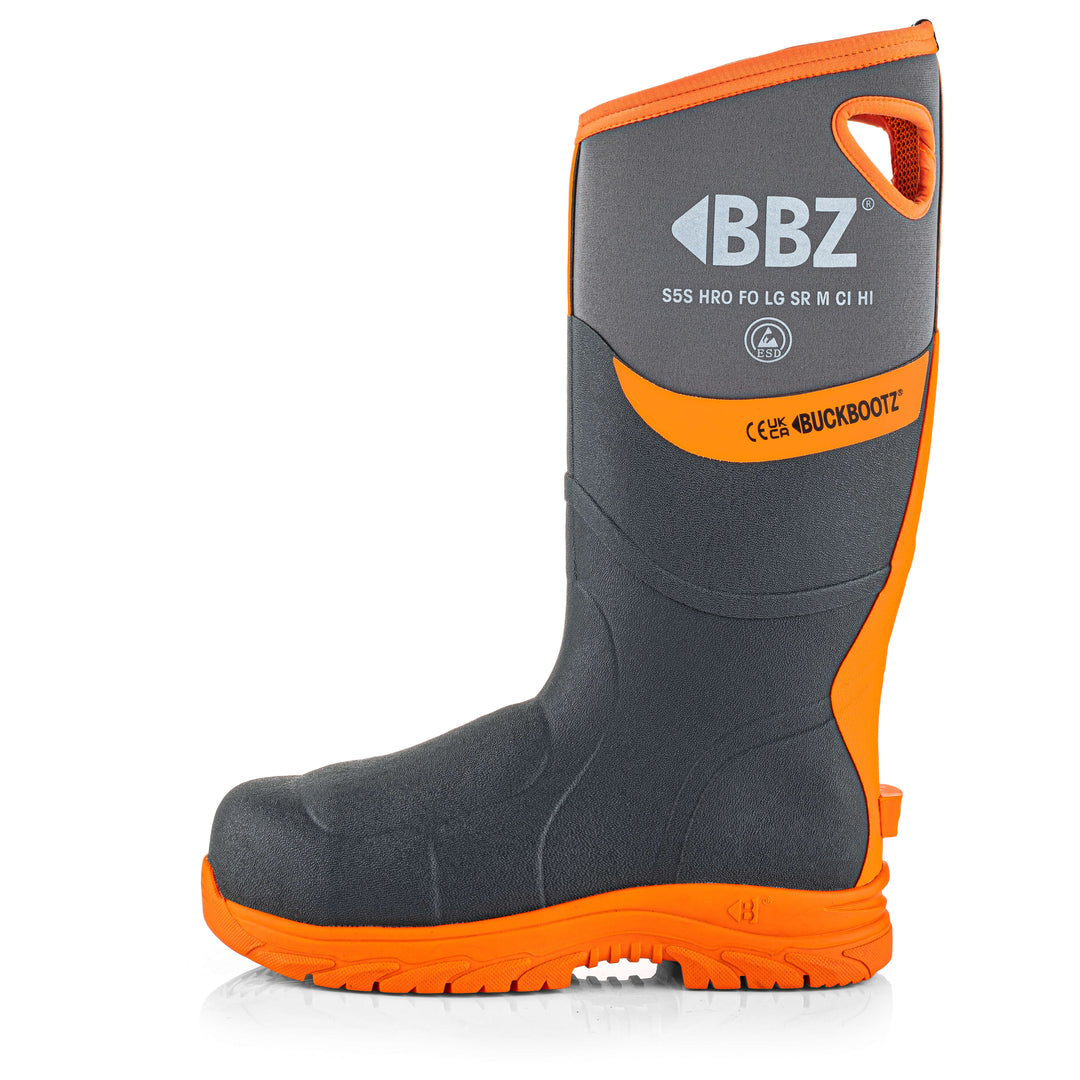 Buckbootz BBZ9000 Safety Wellington Boots S5 Neoprene &amp; Rubber Insulated Buckler Boots Grey/Orange 2