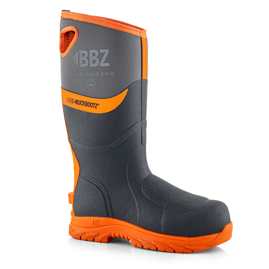 Buckbootz BBZ9000 Safety Wellington Boots S5 Neoprene &amp; Rubber Insulated Buckler Boots Grey/Orange 3