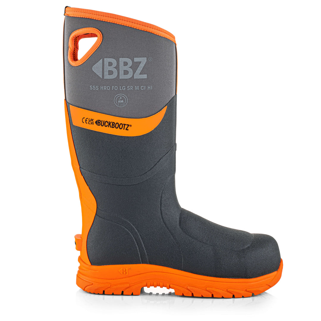 Buckbootz BBZ9000 Safety Wellington Boots S5 Neoprene &amp; Rubber Insulated Buckler Boots Grey/Orange 4