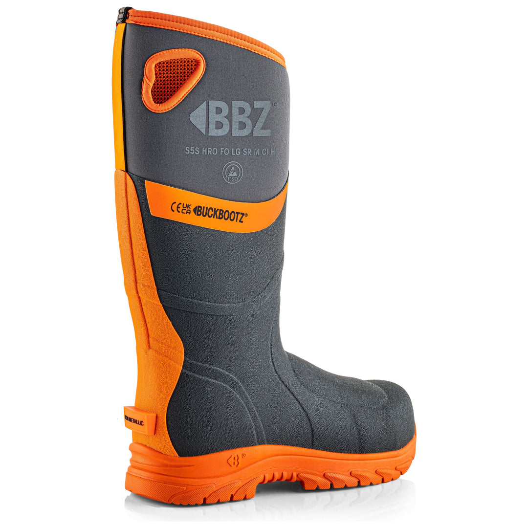 Buckbootz BBZ9000 Safety Wellington Boots S5 Neoprene &amp; Rubber Insulated Buckler Boots Grey/Orange 5