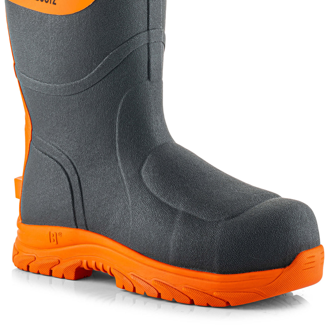 Buckbootz BBZ9000 Safety Wellington Boots S5 Neoprene &amp; Rubber Insulated Buckler Boots Grey/Orange 7