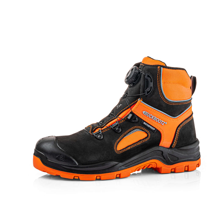 Buckbootz BVIZ7 Hi Vis S7S Safety Boots Waterproof Buckler Boots Black/Hi-Vis Orange 1#colour_black-hi-vis-orange