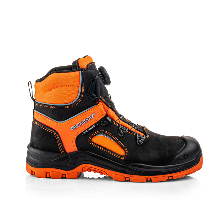 Buckbootz BVIZ7 Hi Vis S7S Safety Boots Waterproof Buckler Boots Black/Hi-Vis Orange 4#colour_black-hi-vis-orange