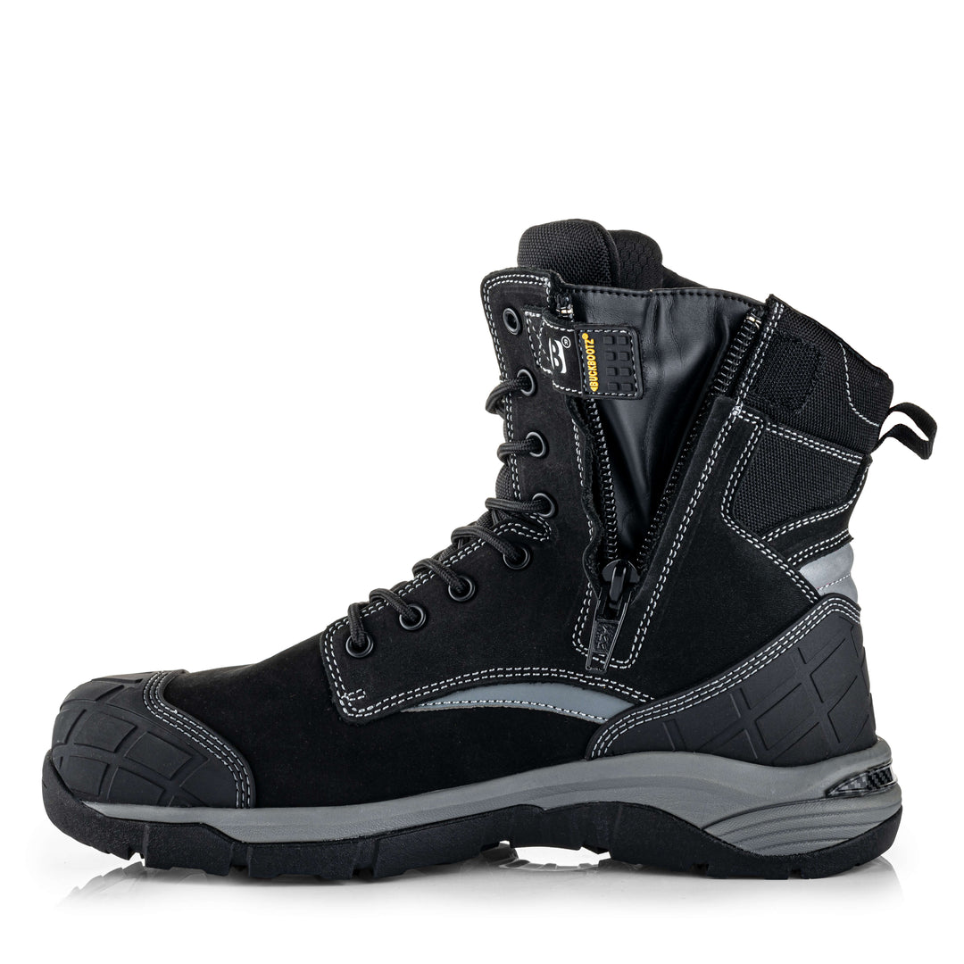 Buckbootz Tradez Blastz Black S7S Safety Lightweight  High Leg Waterproof Buckler Boots with Size Zip Black 5#colour_black