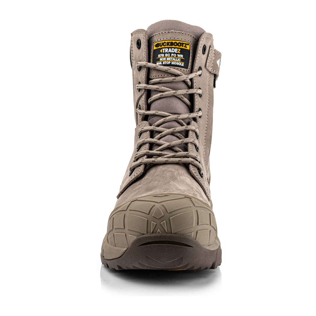 Buckbootz Tradez Blastz S7S Safety Lightweight  High Leg Waterproof Buckler Boots with Size Zip Stone 6#colour_stone