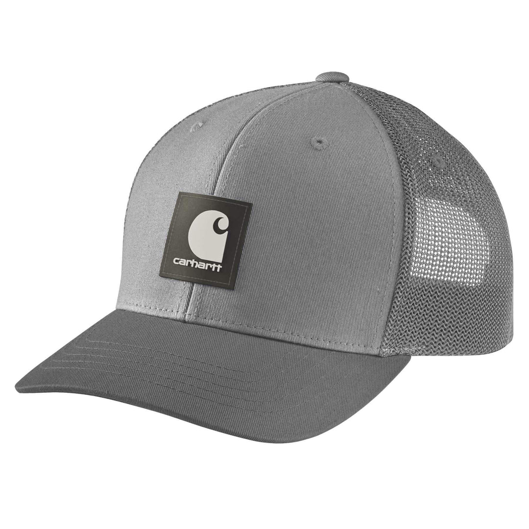 Carhartt Twill Mesh-Back Logo Patch Cap 105216 Asphalt Front#colour_asphalt