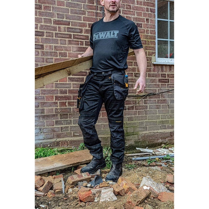 DeWalt Harrison Slim Fit Stretch Trousers Black Grey Model 1 