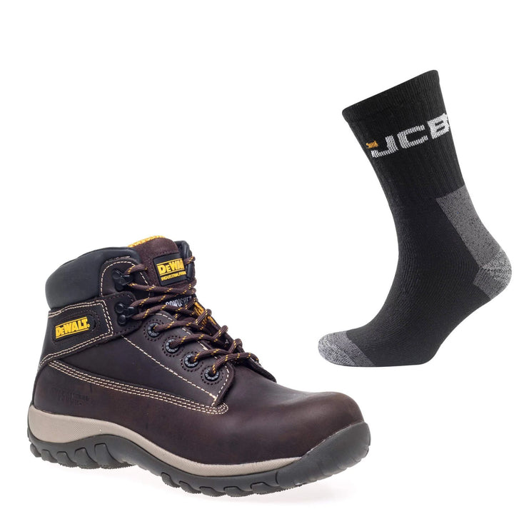 DeWalt Hammer Special Offer Pack - DeWalt Hammer Brown Metal-Free Safety Boots + 3 Pairs Work Socks