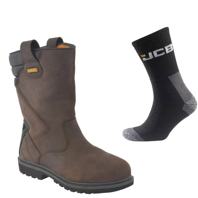 DeWalt Rigger Boots Special Offer Pack - DeWalt Rigger Brown Welted Rigger Safety Boots + 3 Pairs Work Socks