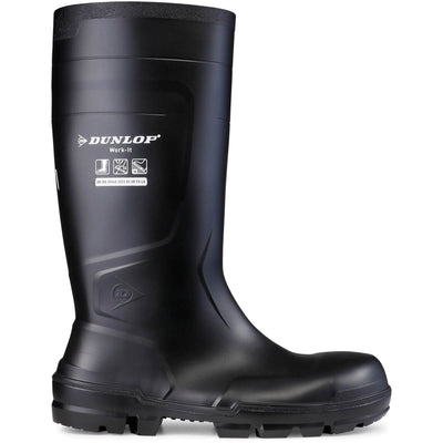 Dunlop Work-It Black S5 Steel Toe Cap Full Safety Wellies Black 5#colour_black