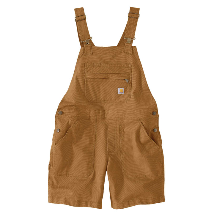 Carhartt Womens Relaxed Rugged Flex Canvas Bib Shortall 106197 Carhartt Brown Front#colour_carhartt-brown