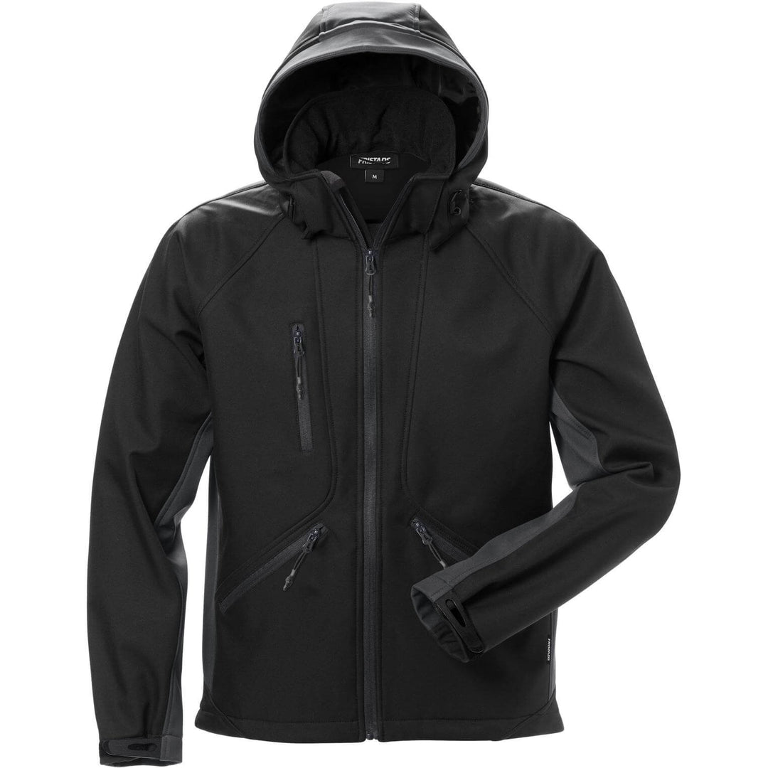 Fristads Acode Windproof Detachable Hood Softshell Jacket - 1414 SHI Black/Grey Front1#colour_black-grey