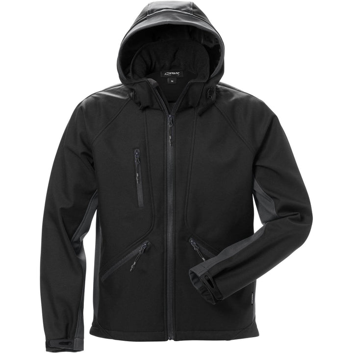 Fristads Acode Windproof Detachable Hood Softshell Jacket - 1414 SHI Black/Grey Front1#colour_black-grey