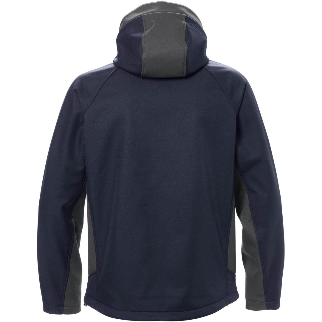 Fristads Acode Windproof Detachable Hood Softshell Jacket - 1414 SHI Navy/Grey Back1#colour_navy-grey
