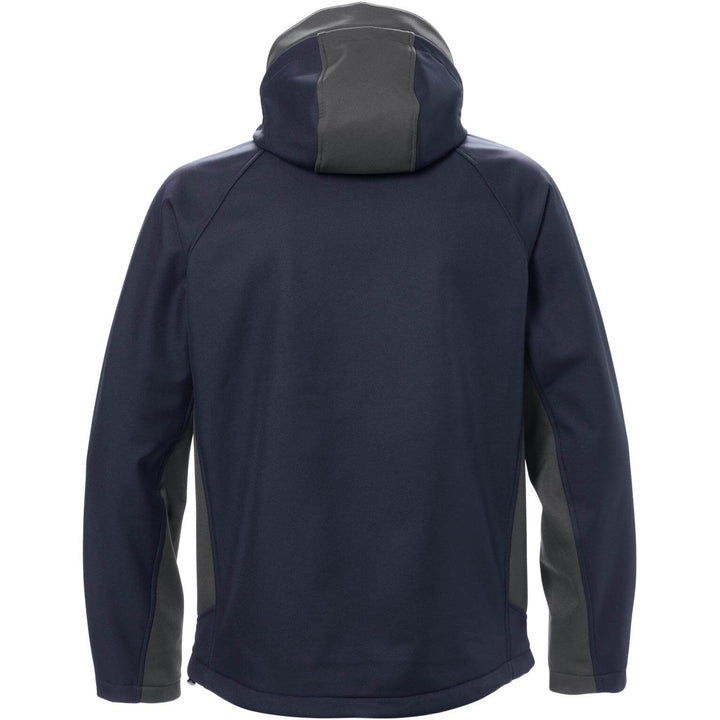 Fristads Acode Windproof Detachable Hood Softshell Jacket - 1414 SHI Navy/Grey Back1#colour_navy-grey