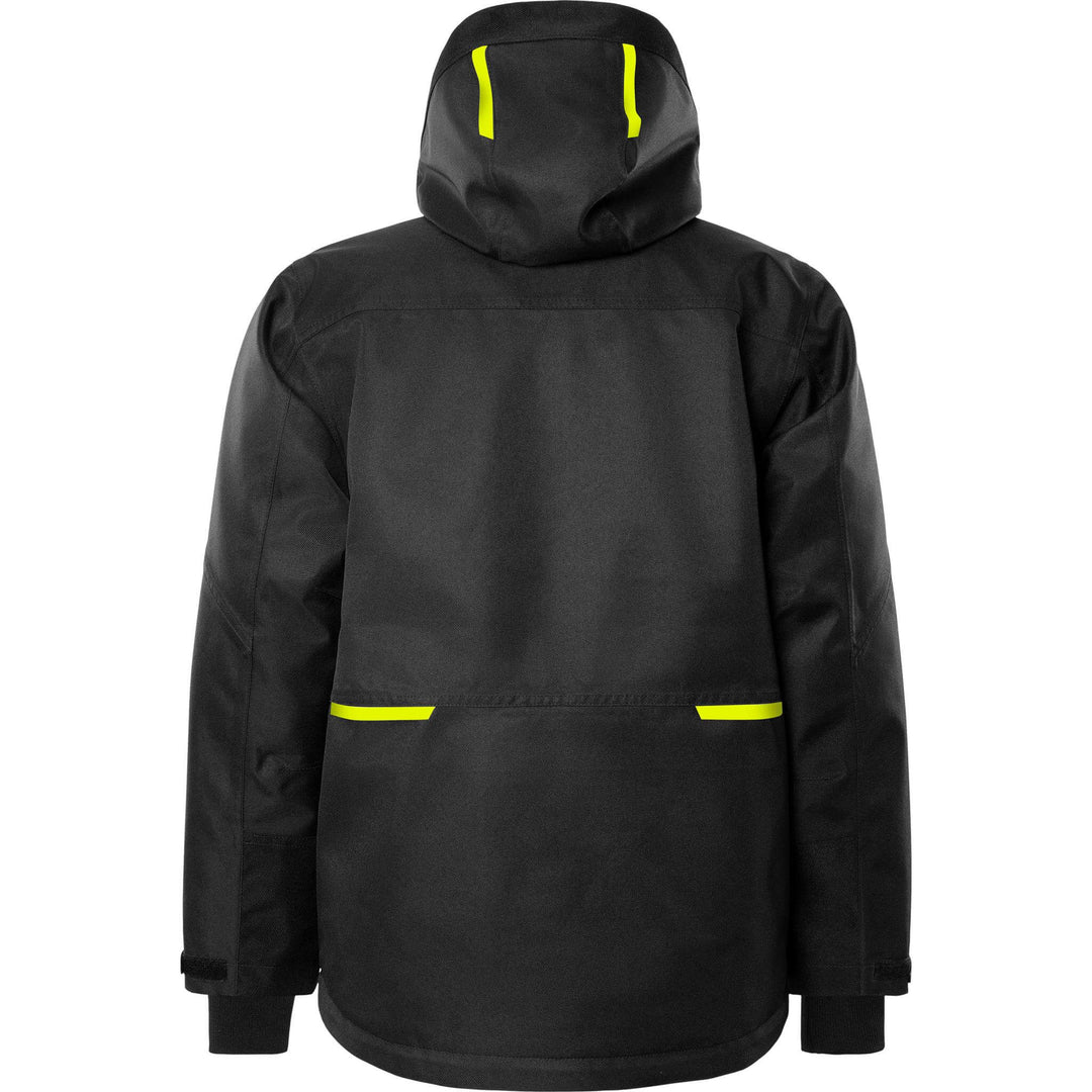 Fristads Airtech Waterproof Insulated Winter Jacket - 4058 GTC Black/Hi-Vis Yellow Back1#colour_black-hi-vis-yellow