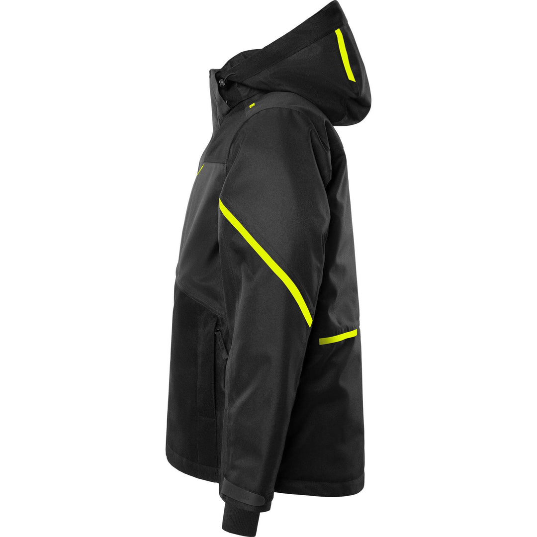 Fristads Airtech Waterproof Insulated Winter Jacket - 4058 GTC Black/Hi-Vis Yellow Back2#colour_black-hi-vis-yellow