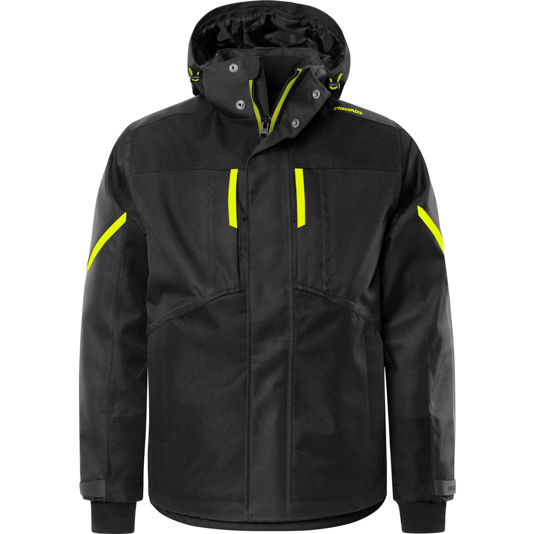 Fristads Airtech Waterproof Insulated Winter Jacket - 4058 GTC Black/Hi-Vis Yellow Front1#colour_black-hi-vis-yellow