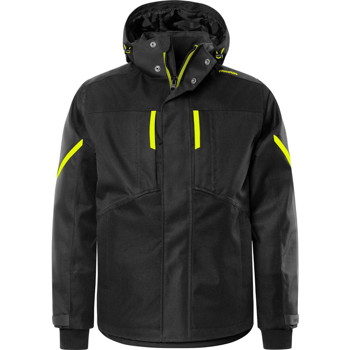 Fristads Airtech Waterproof Insulated Winter Jacket - 4058 GTC Black/Hi-Vis Yellow Front1#colour_black-hi-vis-yellow