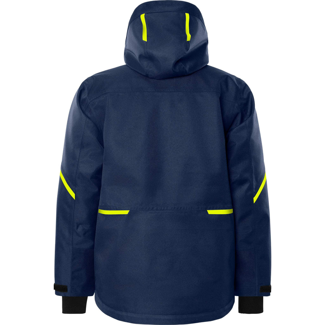 Fristads Airtech Waterproof Insulated Winter Jacket - 4058 GTC Navy/Hi-Vis Yellow Back1#colour_navy-hi-vis-yellow
