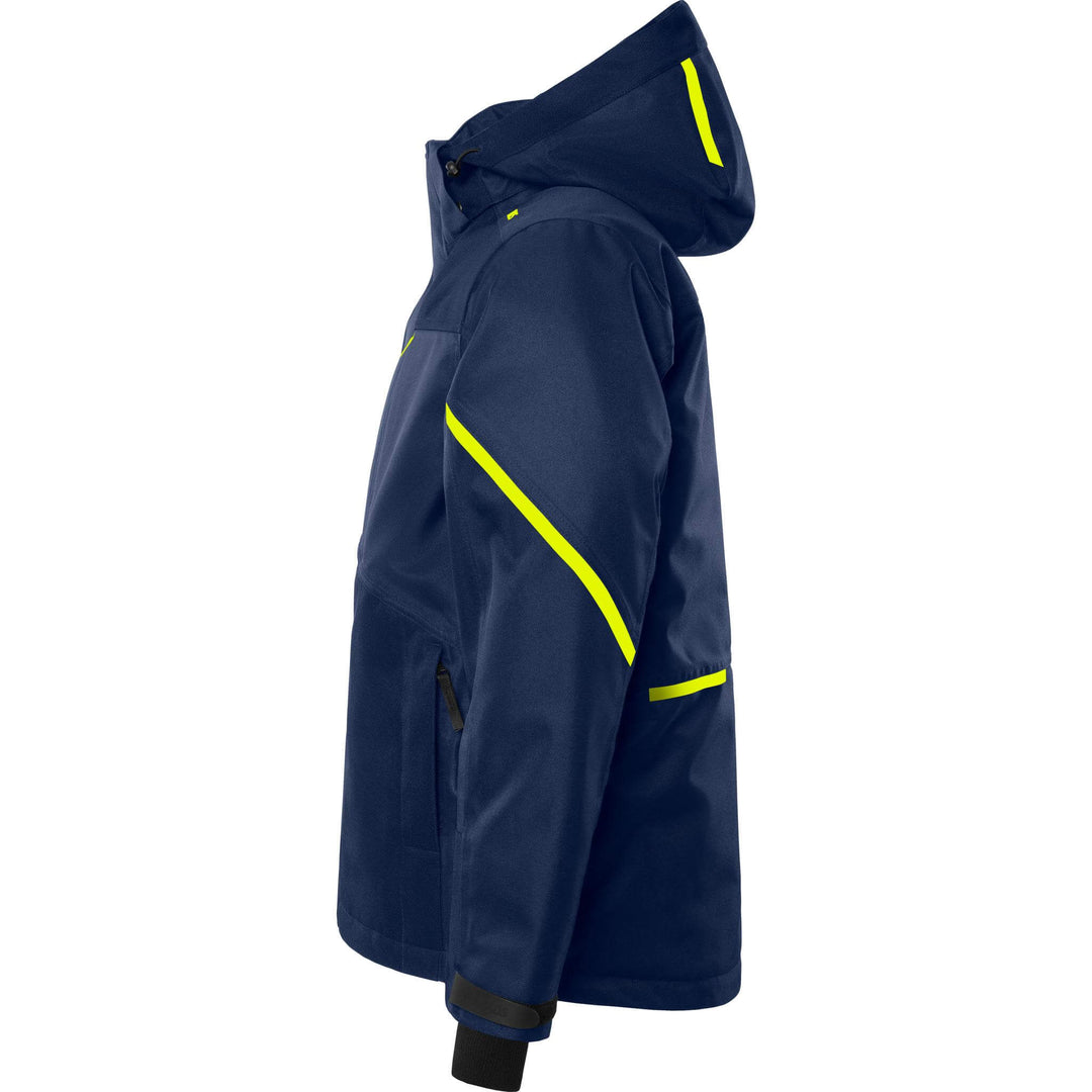 Fristads Airtech Waterproof Insulated Winter Jacket - 4058 GTC Navy/Hi-Vis Yellow Back2#colour_navy-hi-vis-yellow