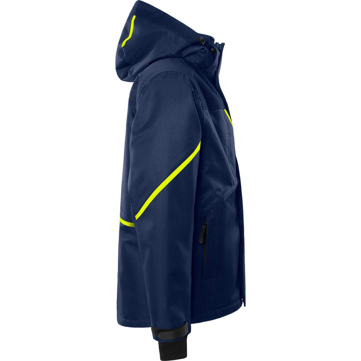 Fristads Airtech Waterproof Insulated Winter Jacket - 4058 GTC Navy/Hi-Vis Yellow Back3#colour_navy-hi-vis-yellow