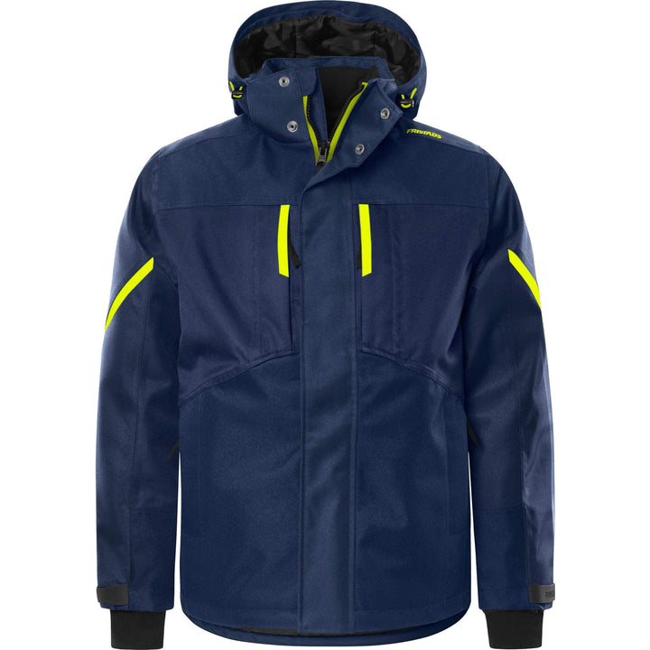 Fristads Airtech Waterproof Insulated Winter Jacket - 4058 GTC Navy/Hi-Vis Yellow Front1#colour_navy-hi-vis-yellow