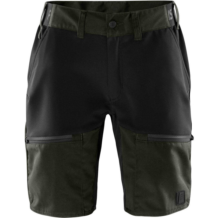 Fristads Carbon Outdoor Semistretch Shorts Army Green/Black Front1#colour_army-green-black
