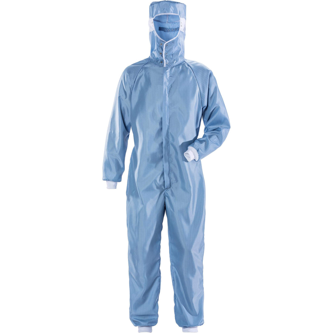 Fristads Cleanroom Coverall with Adjustable Hood - 8R220 XR50 Pale Blue Front1#colour_pale-blue