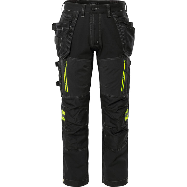 Fristads Craftsman Cordura Holster Pocket Ripstop 4-Way-Stretch Panel Trousers - 2566 STP Black Front1#colour_black