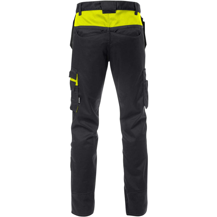 Fristads Craftsman Mechanical Stretch Holster Pocket Trousers - 2595 STFP Black/Hi-Vis Yellow Back1#colour_black-hi-vis-yellow
