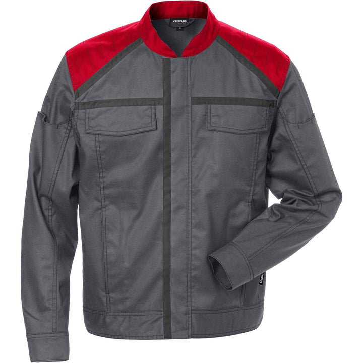 Fristads Durable Lightweight Jacket - 4555 STFP Grey/Red Front1#colour_grey-red