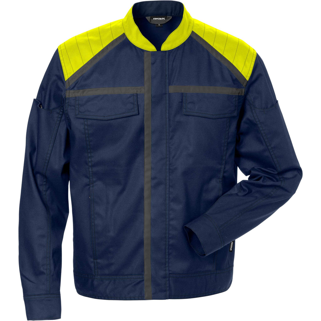 Fristads Durable Lightweight Jacket - 4555 STFP Navy/Hi-Vis Yellow Front1#colour_navy-hi-vis-yellow