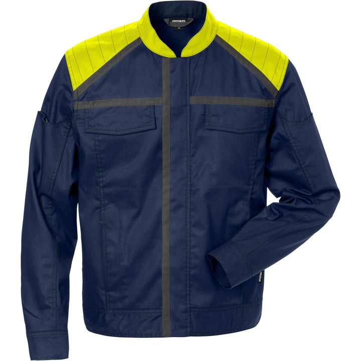 Fristads Durable Lightweight Jacket - 4555 STFP Navy/Hi-Vis Yellow Front1#colour_navy-hi-vis-yellow