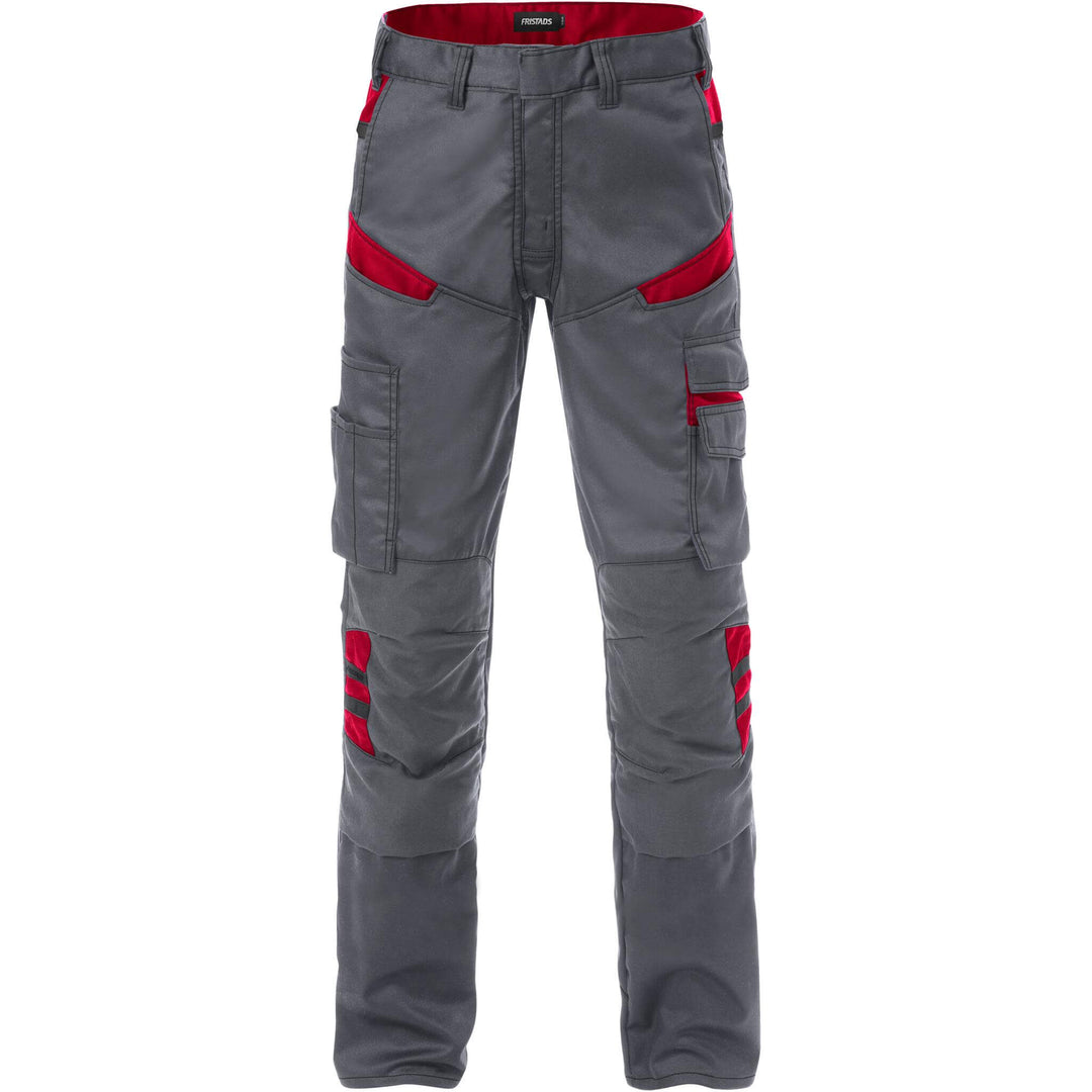 Fristads Durable Lightweight Mechanical Stretch Trousers - 2555 STFP Grey/Red Front1#colour_grey-red
