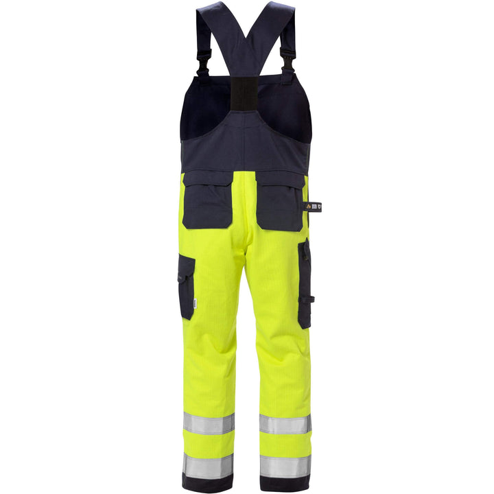 Fristads Flame Retardant Arc and Multi-Protective Hi-Vis Bib and Brace Class 2 - 1584 FLAM Hi-Vis Yellow/Navy Back1#colour_hi-vis-yellow-navy