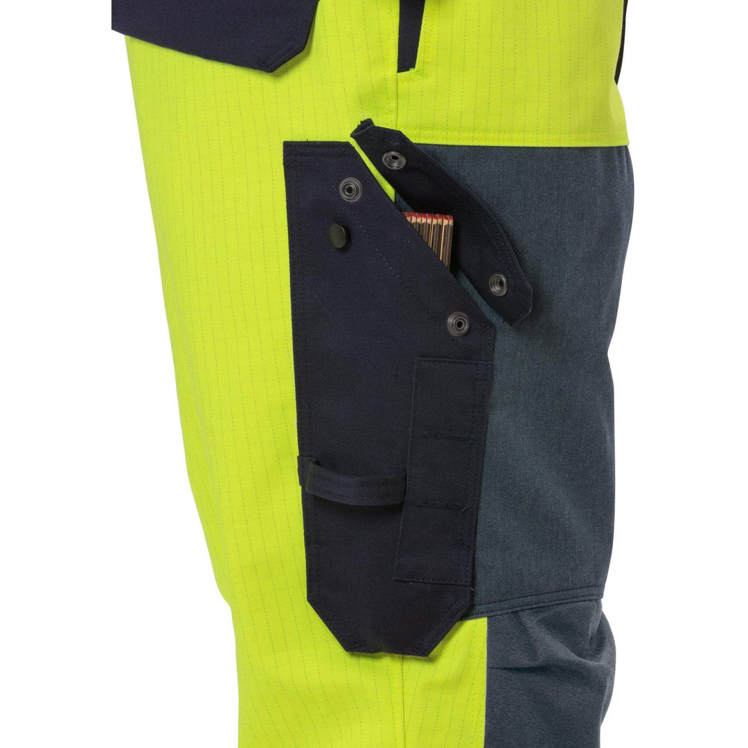 Fristads Flame Retardant Arc and Multi-Protective Hi-Vis Bib and Brace Class 2 - 1584 FLAM Hi-Vis Yellow/Navy Detail1#colour_hi-vis-yellow-navy