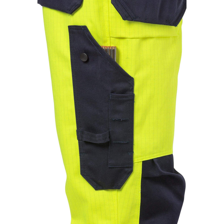 Fristads Flame Retardant Arc and Multi-Protective Hi-Vis Craftsman Trousers Class 2 - 2584 FLAM Hi-Vis Yellow/Navy Detail1#colour_hi-vis-yellow-navy