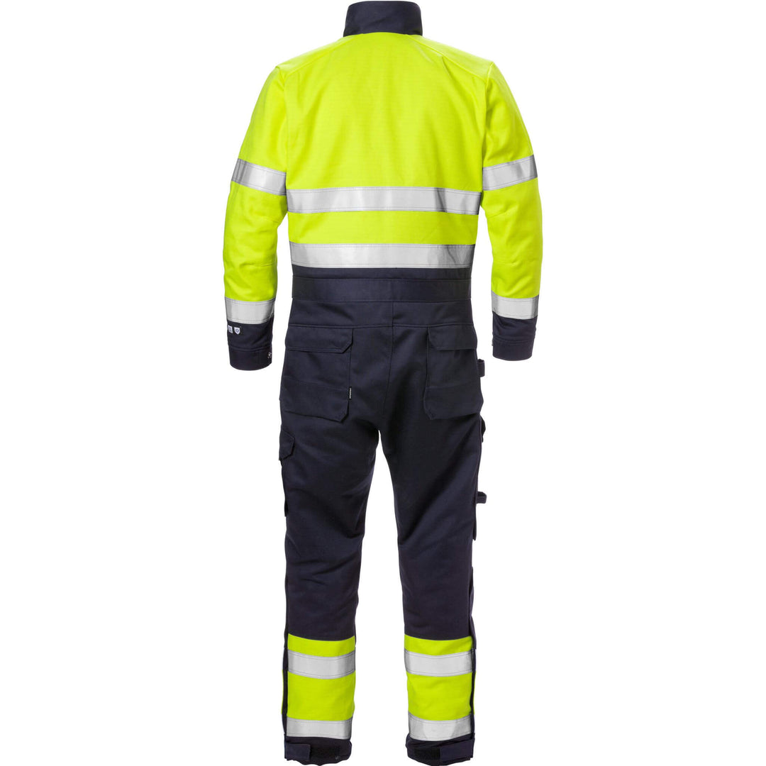 Fristads Flame Retardant Arc and Multi-Protective Hi-Vis Insulated Winter Coverall Class 3 - 8088 FLAM Hi-Vis Yellow/Navy Back1#colour_hi-vis-yellow-navy