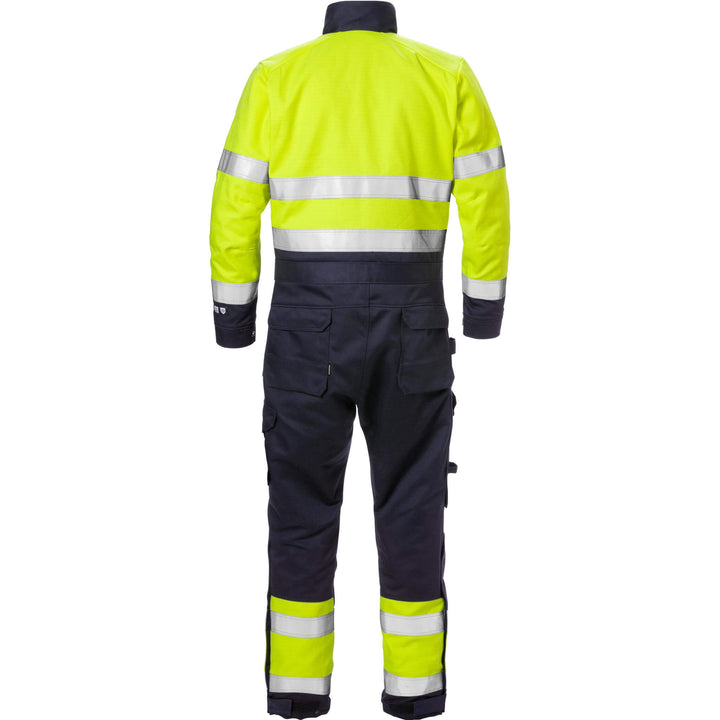 Fristads Flame Retardant Arc and Multi-Protective Hi-Vis Insulated Winter Coverall Class 3 - 8088 FLAM Hi-Vis Yellow/Navy Back1#colour_hi-vis-yellow-navy