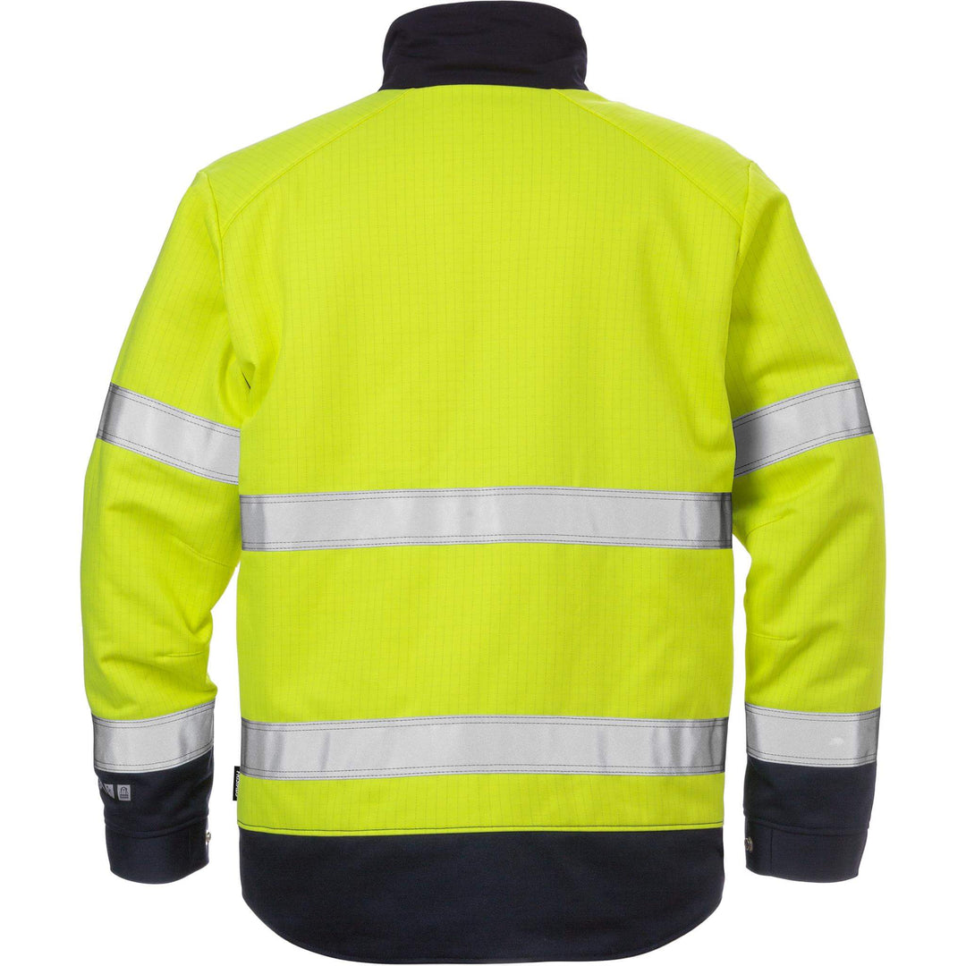Fristads Flame Retardant Arc and Multi-Protective Hi-Vis Insulated Winter Jacket Class 3 - 4588 FLAM Hi-Vis Yellow/Navy Back1#colour_hi-vis-yellow-navy