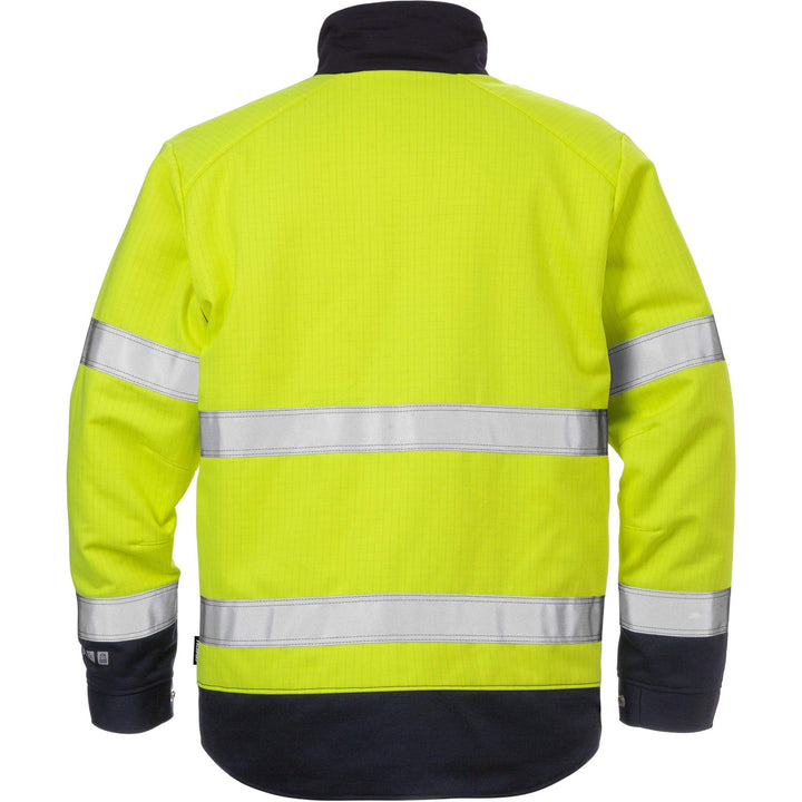 Fristads Flame Retardant Arc and Multi-Protective Hi-Vis Insulated Winter Jacket Class 3 - 4588 FLAM Hi-Vis Yellow/Navy Back1#colour_hi-vis-yellow-navy