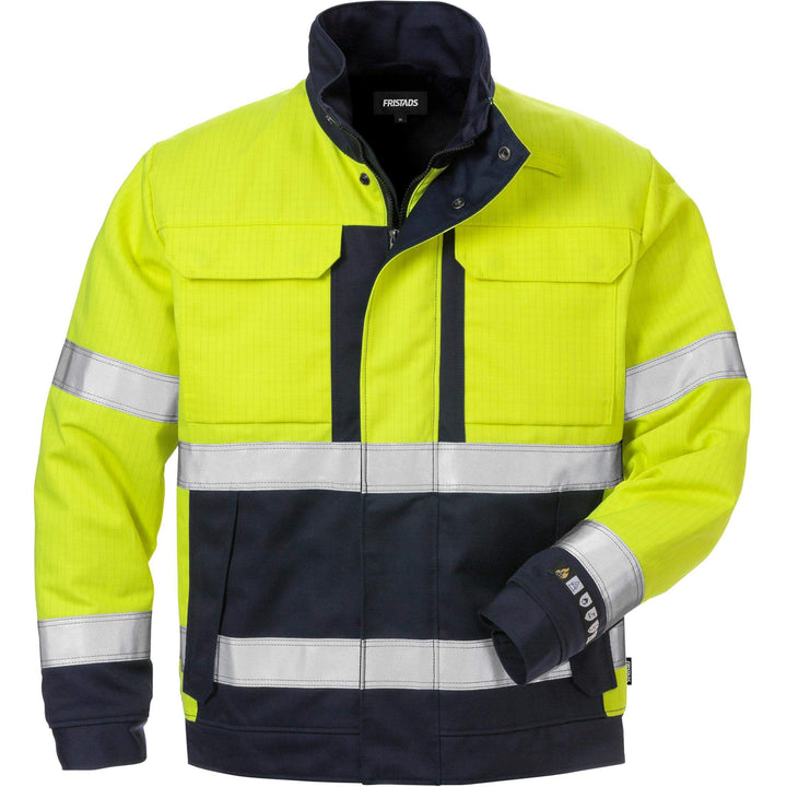 Fristads Flame Retardant Arc and Multi-Protective Hi-Vis Insulated Winter Jacket Class 3 - 4588 FLAM Hi-Vis Yellow/Navy Front1#colour_hi-vis-yellow-navy