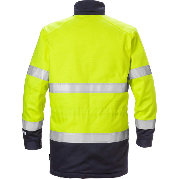 Fristads Flame Retardant Arc and Multi-Protective Hi-Vis Insulated Winter Parka Class 3 - 4589 FLAM Hi-Vis Yellow/Navy Back1#colour_hi-vis-yellow-navy