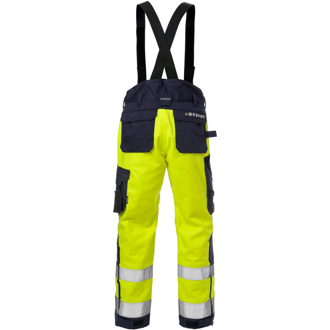 Fristads Flame Retardant Arc and Multi-Protective Hi-Vis Insulated Winter Trousers Class 2 - 2588 FLAM Hi-Vis Yellow/Navy Back1#colour_hi-vis-yellow-navy