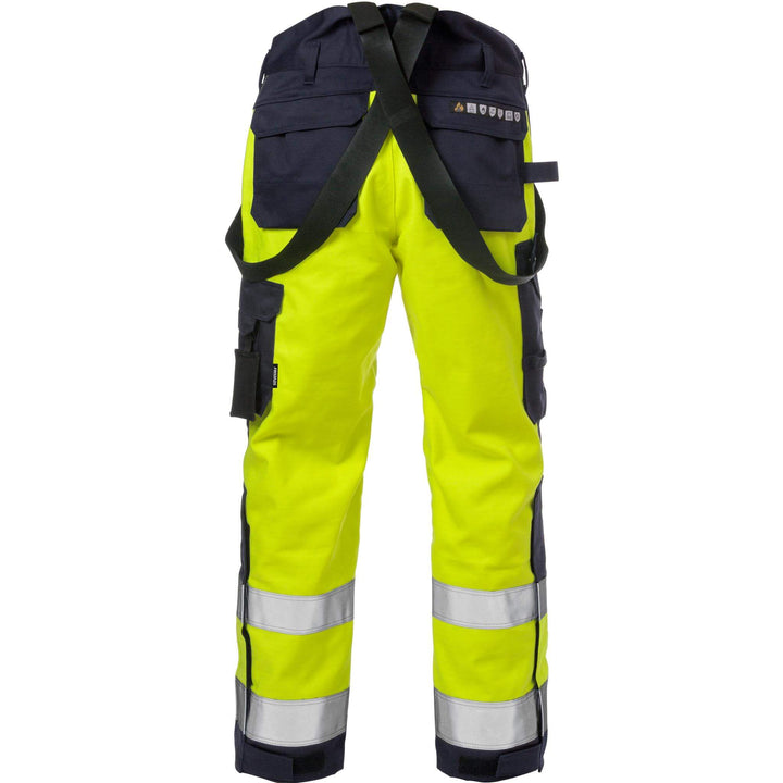 Fristads Flame Retardant Arc and Multi-Protective Hi-Vis Insulated Winter Trousers Class 2 - 2588 FLAM Hi-Vis Yellow/Navy Back2#colour_hi-vis-yellow-navy
